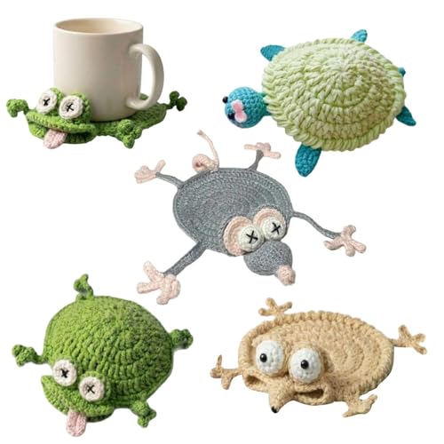 4 Stück Tier Gehäkelte Untersetzer-Set Handgefertigtes Häkeluntersetzer-Set Bunte Gewebte Coasters Lustiger Häkeldeckchen Für Schreibtische Esstische Küchen Geschenkideen