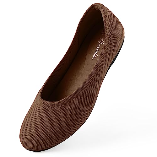 Arromic Flats Shoes for Women, Washable Round Toe Knit Ballet Flats Shoes with Comfortable Heel Cushions, Soft Slip on Dressy Shoes for Business Casual, Office, Work, Wedding Coffee