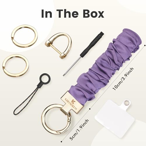 Image of Scrunchie Keychain Wristlet, Key Chain for Car Keys with D Ring, Stretchy Phone Charms with Tether Tab for Women.