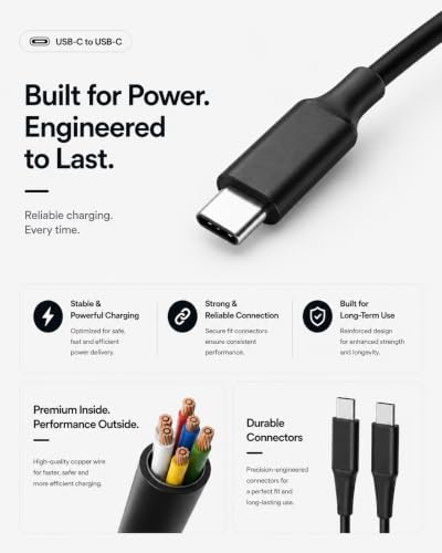 Image of 45W Type C to Type C Cable 1 Meter compatible with Samsung Galaxy S25 Ultra, S24 Ultra, S23 Series, A55, A35, Z Fold and Z Flip, USB-C (Black)