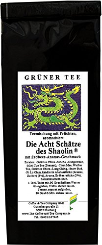 Grüntee aromatisiert Die Acht Schätze des Shaolin 200g mit Erdbeer-Ananas-Geschmack Nachfüllpack Lose