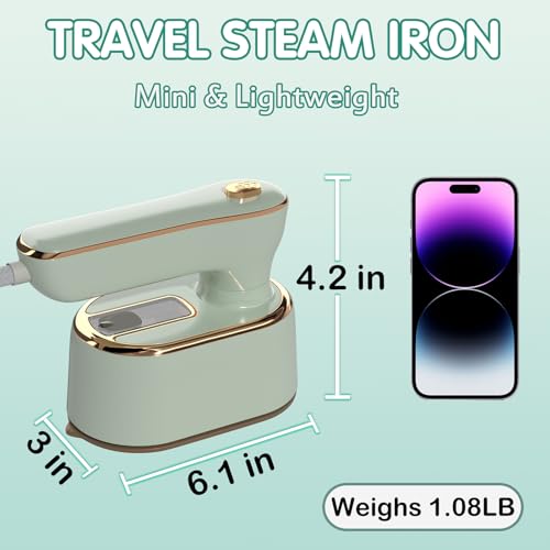 Image of Travel Steamer Iron for Clothes Mini - Portable Ironing Machine Travel Small Size Portable Steamer Travel College Dorm Home Essentials (MintGreen)