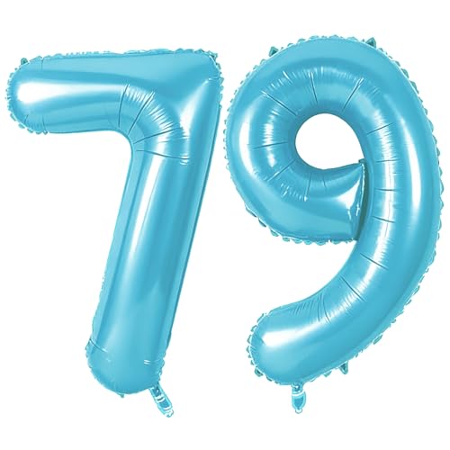 Number 79 Balloons for 79th Birthday Party Decorations, 0-100 Large No.79 Balloons for Women Men and Grandpa Grandma, 40 Inch Jewelry Blue Foil Helium Balloon for 79 Year Old Anniversary Decorations