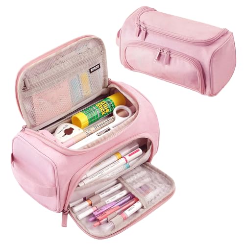 Image of Large Capacity Pencil Pouch, Aesthetic Pencil Case with Zipper Portable Handle, Cute Pencil Bag Stationery Organizer for Office College School Teen Girl Boy Adult (Pink)