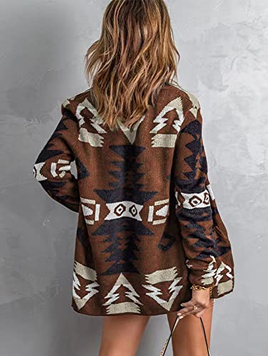 chouyatou Women's Tribal Aztec Print Sweater Open Front Knitted Jacquard Cardigan Sweater2