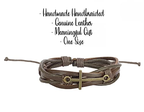 Pulsera trenzada de cuero ajustable con cruz, unisex miniatura 4