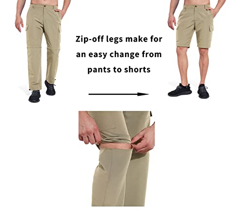 Thwei Mens Hiking Convertible Pants Outdoor Quick Dry Zip Off Lightweight Fishing Pants Khaki L #TOP3