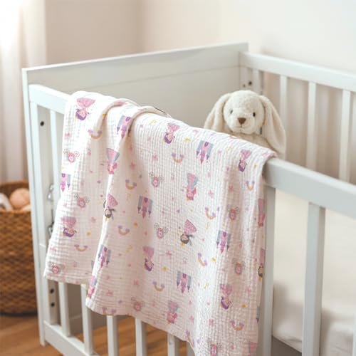 Image of SANDJEST Princess Minky Muslin & Dotted Blanket 30x40 in Gift for Holiday, Gender Reveal Party, Hospital Visit, Baptism