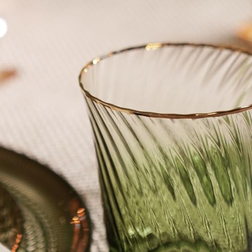 Image of Pure Home + Living Set of 2 Green Textured Drinking Glasses Ideal for Diwali Festival Gifting, Perfect for Party