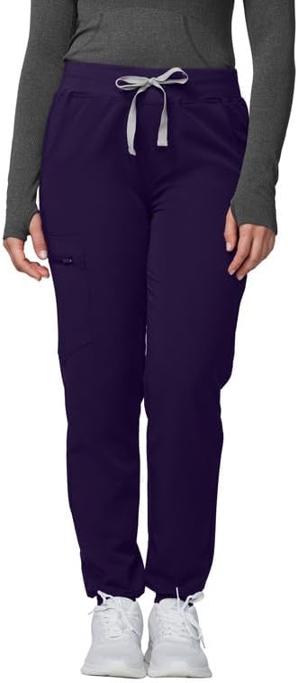 Kitmaz Medical Scrub Pants for Women - Mid Rise 4-Way Stretch Anti-Wrinkle Slim Fit Jogger Pants, Drawstring & 5 Pockets