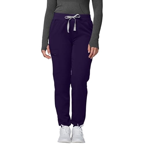 Kitmaz Medical Scrub Pants for Women - Mid Rise 4-Way Stretch Anti-Wrinkle Slim Fit Jogger Pants, Drawstring & 5 Pockets