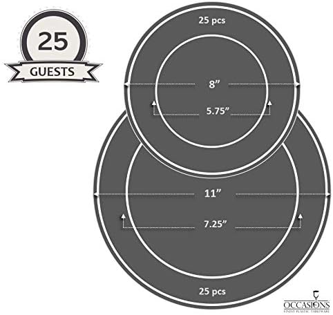" OCCASIONS " 50 Plates Pack (25 Guests)-Extra Heavyweight Vintage Wedding Disposable/Reusable Plastic Plates -25 x 11'' Dinner + 25 x 8.25'' Salad/dessert (Chateau Collection Ivory) - Image 6
