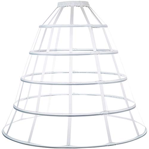 LONGBLE Women's 5 Hoops Underskirt Slip Vintage Pannier Petticoat Crinoline Underskirt Bustle Cage Ivory White, Large