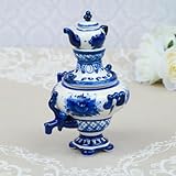 AEVVV Samovar de porcelana tradicional Gzhel | Tetera de cerámica rusa pintada a mano | 7.1 pulgadas decorativa blanca y azul