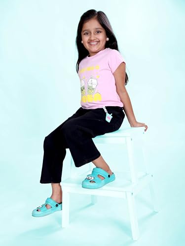 Image of KiddoPanti Girls Solid Waist Elasticated Straight Fit Jeans
