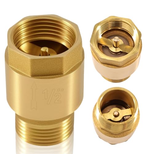 1/2 Zoll Messing Rückschlagventil, 1/2 AG x 1/2 IG, DN15 Rückflussverhinderer mit Innengewinde und Außengewinde, 1/2 Zoll Vertikales Messing Rückschlagventil, Rücklaufventil für Pumpe, Garten