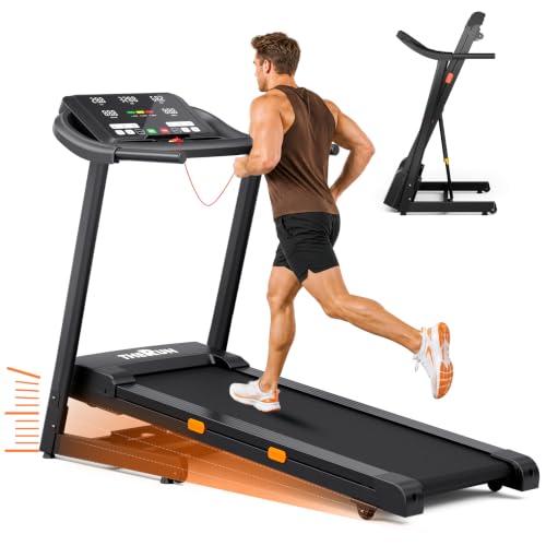Image of THERUN Treadmill with Incline, Incline Treadmill for Running and Walking | 12% auto incline, 8.7MPH, quiet brushless motor, foldable treadmill with cup holder, heart rate monitor, computer holder