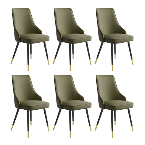 SJIALEN Dining Chairs Set of 6, Water Proof PU Leather with Metal Legs Living Room Side Chairs Kitchen Lounge Counter Chairs Kitchen Chair (Color : Army Green, Size : Black Gold feet)