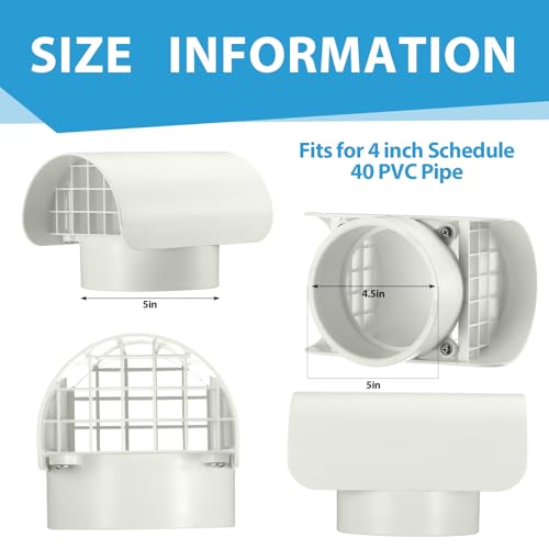 Innconee 4 Inch Radon Vent Cap for Schedule 40 Pipes PVC Fan Pipe Cap with Screen Termination Exhaust Cover with Screen Stop Rain Snow Leaves for Radon Flue Roof Ventilation System - Thumbnail 2