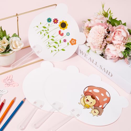 SOFPLATE 30Pcs Blank Hand Held Fans White Paper Hand Fans Panda Shaped Cardstock 28 × 17cm Craft Church Sublimation Printable Handheld Fan Sets for Crafting Painting Supplies Women DIY Making Decor - Image 4