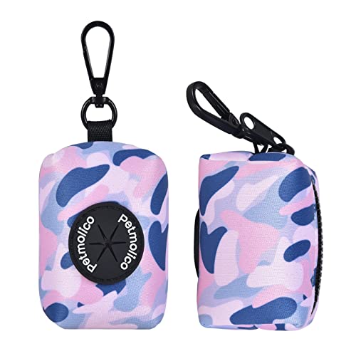 Image of Petmolico Dog Poop Bag Holder Leash Attachment, Waste Bag Dispenser Zippered Pouch, Fits Any Leash, Includes Free Roll of Bags, 2 Pack - Blue Pink Camouflage