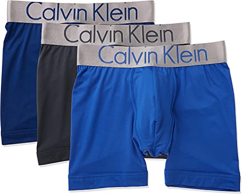Calvin Klein Men's Underwear Steel Micro Boxer Briefs, Dark Midnight/Mink/Cobalt Water, Medium