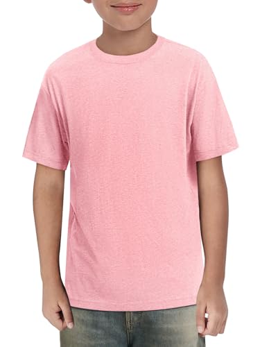 Haloumoning Boys Short Sleeve Shirts Kids Summer Crewneck T-Shirts Casual Tops Tees 5-14 Years Pink