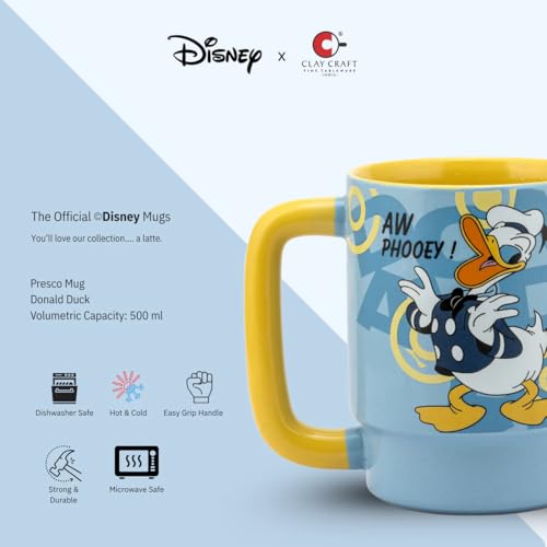 Image of Clay Craft - Official Donald Duck Print, Fine Ceramic Coffee Mug, 500 Ml | Cartoon Character Gift Mug for Kids & Adults | Microwave & Dishwasher Safe | Disney Licensed