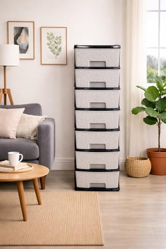 Image of Plastic Modular Drawer Storage Chest Of Drawers Organizer Storage Box, Large Stomo Racks For Multipurpose Anti-slip Shoes Organizers (Grey, 7 Layer)