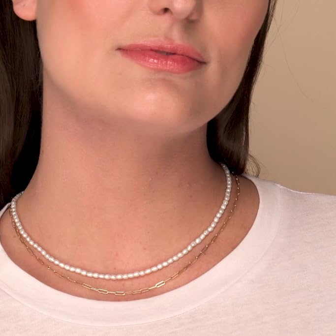 Pearl Necklace for Women and Girls, Handmade 14” Choker with Tiny White Freshwater Pearls, Silver Clasp, and 3” Adjustable Chain, Cute Trendy Layered Necklaces - Image 6