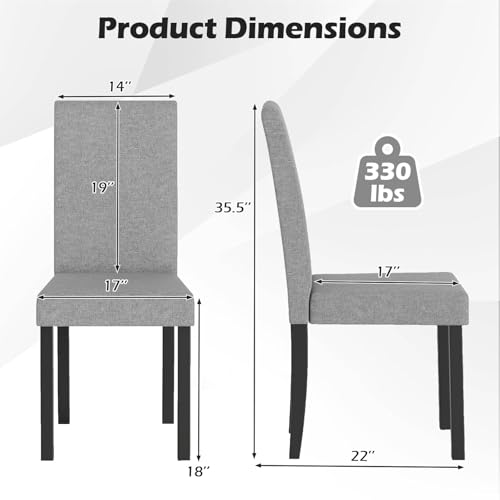 Image of COSTWAY Fabric Armless Dining Chairs Set of 2, Upholstered Kitchen Side Chair w /Rubber Wood Legs, Padded Seat & High Backrest, Mid-Century Modern Accent Chairs for Living Room Restaurant (Light Gray)