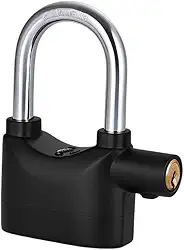 Cadeado de Segurança com Alarme Sonoro, Proteção Anti-Roubo, Corpo em Metal e Plástico, Inclui Chaves e Baterias