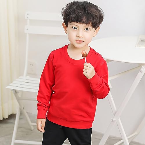 Kids Solid Color Sweatshirt toddler Boys Girls Long Sleeve Crewneck Pullover Relaxed Fit Fall Winter (Red, 6-7 Years)2