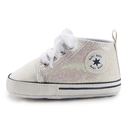 Image of Unisex Baby Girls Boys Canvas High-top Shoes, Newborn Infant Anti-Slip Soft Sole Frist Walking Breathable Sneakers