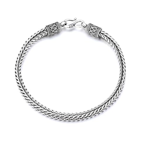 Italian Handmade Sterling Silver Mens Bracelets | Solid S925 Chain Bracelets for Men | Men's Silver Bracelet Gift for Dad, Boyfriend, Son, My Man (7.8'' Woven Hook) Cover