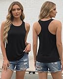 JILUVIN Tank Tops for Women Racerback Summer Sleeveless Top Casual Graphic Basic Shirts, Black, L