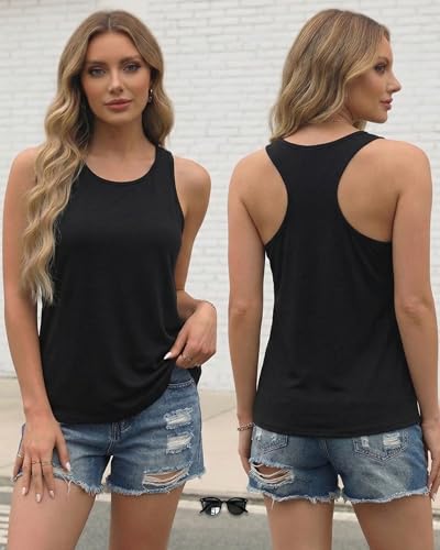 JILUVIN Tank Tops for Women Racerback Summer Sleeveless Top Casual Graphic Basic Shirts, Black, L