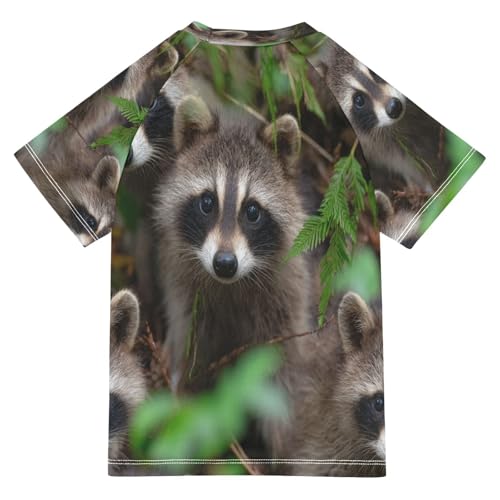 Boys Short Sleeve T-Shirts Raccoons Funny Real Rashguard Kids Swim Shirts Sun UPF 50+2