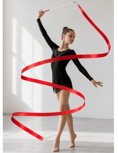 Image of BookMyCostume Gymnastic & Rhythmic Dance Ribbon Wand Collection - 2-Meter Ribbon Sticks - Ideal for School Sports Day & Gymnastic Training - Fancy Dress Costume Accessories for Kids, Teens & Adults