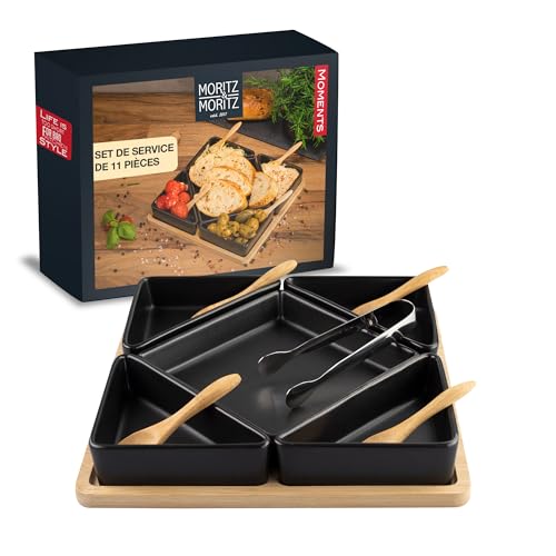 Moritz & Moritz Ensemble de bols de service noir incl. cuillère et pince - Ensemble de bols comme bols à tapas, petits bols à trempette, bols à snacks et bols à tapas