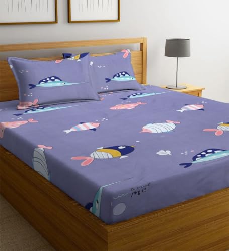 Image of Home Premium Cotton Flat Double Bedsheets with 2 Pillow Covers | Double Bed Breathable | Wrinklefree | Ultrasoft 210 tc Supersoft | 90 x 90 Inches|Cartoon Sky Blue