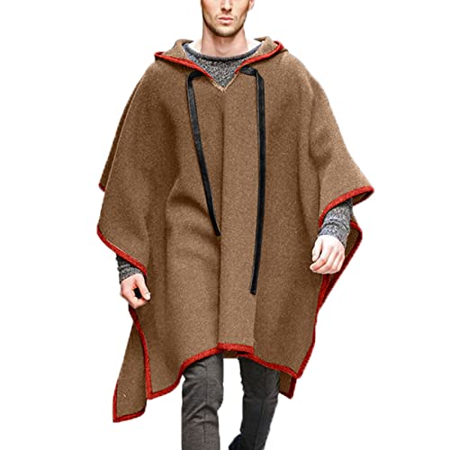 LZJDS Hommes Casual Hip Hop Longue Cape Châle Pull Cape Manteau À Capuche Pull À Capuche Léger,Marron,XXL Cover