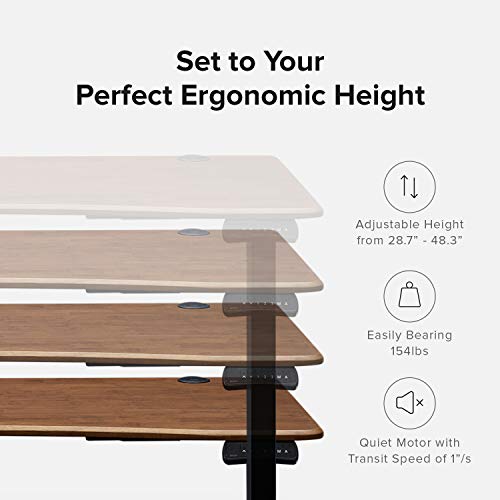 Mopio Solid Wood Sterling Electric Height Adjustable Standing Desk, Sit Stand Desk Workstation, 3 Adjustable Memory Setting And Stand Alarm 100% Solid Wood (Walnut, 53") #TOP5