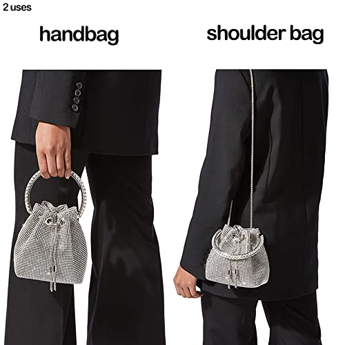 Shoulder Bags Crossbody Bag Purses Handbags Crystals Evening Bag Silver for Women Girls Wedding Prom Party Club Bling Bling Sparkling, Silver, Silver