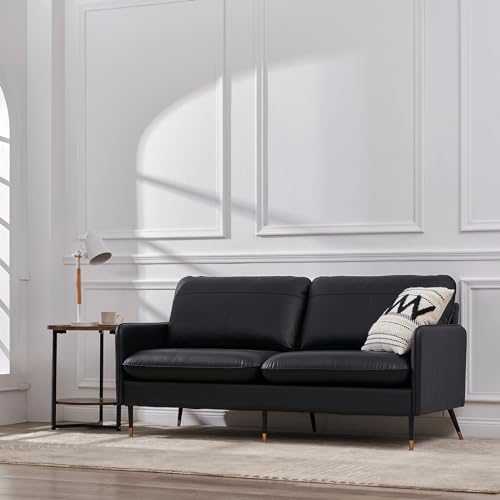 Z-hom Sofa Modell 002 aus genarbtem Leder, gepolstertes 2-Sitzer-/ 3-Sitzer-Sofa, Moderne Couch, luxuriöser Klassiker für Wohnzimmer, Schlafzimmer, Apartment, Büro (85 x 170 x 78cm, Black)
