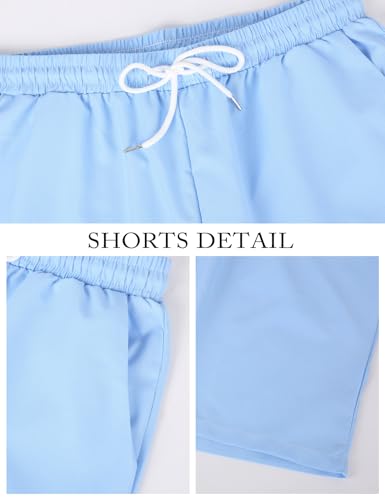Image of Yimoon Men's Summer 2 Piece Outfits Tropical Print Short Sleeve Button Down Hawaiian Beach Shirt and Shorts Set