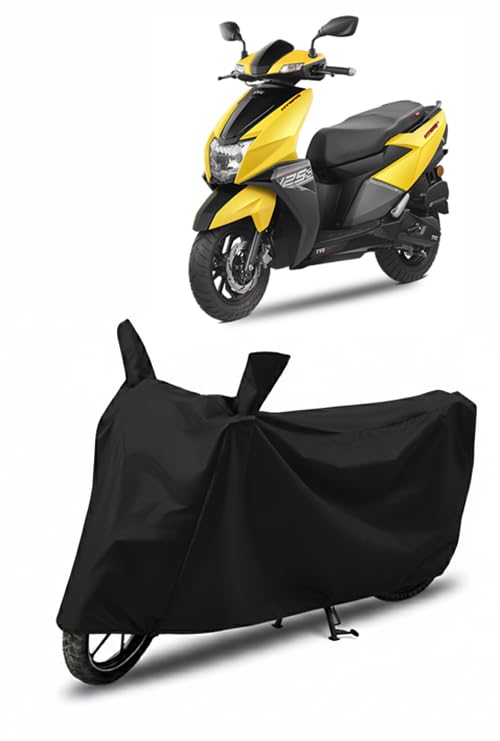 Image of DRAKOWISH Waterproof Scooty Cover for TVS Ntorq 125 | All Weather Protection from Rain, Dust, UV Rays & Scratches with Mirror Pockets & Buckle Belt | Ntorq 125 Cover