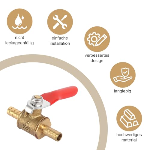 5 Stück 6mm 2 Wege Absperrkugelhahn mit 10 Klemmen, Absperrhahn Kugelhahn 1/4 zoll Benzinhahn 6mm Kugelhahn Absperrventil Gerade Absperrhahn für Luft Gas Kraftstoffleitung Absperrung