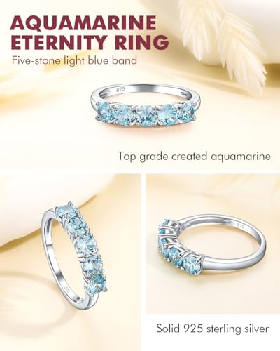 DAYBYDAY 5 Stone Wedding Bands for Women, S925 Sterling Silver Created Ruby/Sapphire/Emerald/Amethyst/Aquamarine/Moissanite Half Eternity Anniversary Rings, Birthstone Jewelry for Wife Mom Grandma Birthday4