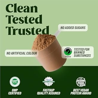 Fast&Up Plant Protein Powder with Rich Chocolate Flavour | Pea Isolate & Rice Protein | 26gm Protein Per Serve | Complete Amino Acids with 4.6g BCAA | Smooth & Tasty with No Added Sugar | Easy to Digest | Tested & Certified, 1kg Pouch